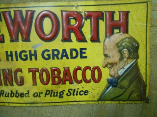 RARE VINTAGE EDGEWORTH EXTRA SMOKING TOBACCO TIN SIGN - 11 x 28 - BURDICK 3