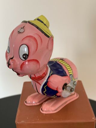 Vintage Louis Marx Japan Tin Hopping Patsy The Pig Toy.  Wind - Up.