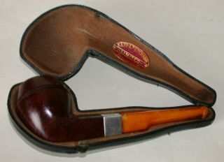 Antique Peterson Smokers Pipe With Silver Collar & Amber Stem 1913