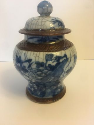 Antique Chinese Blue & White Ginger Jar with Lid Signed 5