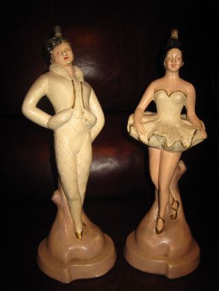Ballerina Lamps Stalks Vintage Chalkware 1950s Mcm Male Female Mid Century