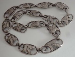 VINTAGE GEORG JENSEN INC USA HAND WROUGHT STERLING SILVER LEAF NECKLACE 7