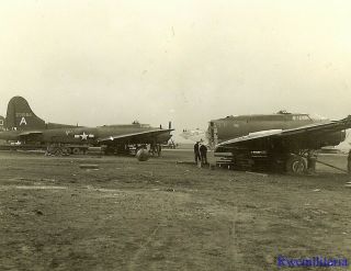 Org.  Photo: B - 17 Bomber Being Cannibalized On Airfield; 1944