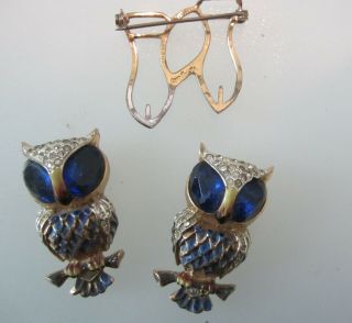 Coro Craft Sterling Blue Eye Owl Duette Brooch