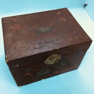 Vintage Chinese Hand Painted Tea Box Tin With Tea
