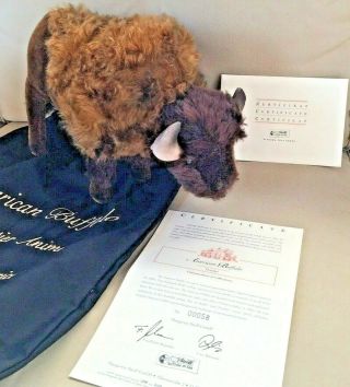 Vintage Steiff American Bison Buffalo Limited Edition With Bag Frontier Animal