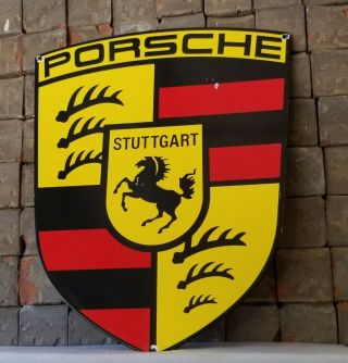 Vintage Porsche Porcelain Gas Auto Germany Service Station Dealership Badge Sign