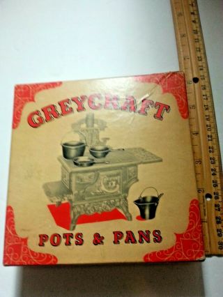 Vintage Miniature Greycraft Cast Iron Pots & Pans Box Set