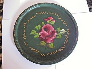 Vintage Round Metal Tray Hand Painted Flowers Roses E T Nash Co.  Ny Ny 11 "