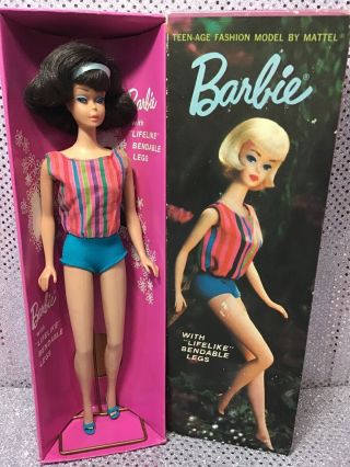 Vintage 1965 American Girl Side Part Brunette Barbie Doll All