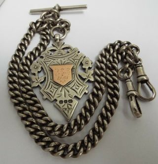 Heavy English Antique 1920 Sterling Silver Double Albert Chain