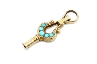 A Stunning Antique Victorian 9ct 375 Yellow Gold Turquoise Watch Key Pendant