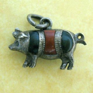 Antique Edwardian Sterling Silver Scottish Agate Lucky Pig Charm Full Hallmarks