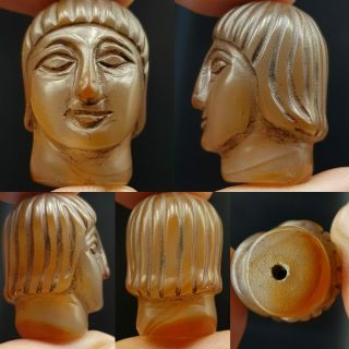 Roman Old Queen Face Carved Agate Stone Unique Amulet Bead 10