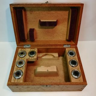 Vintage Ernest Leitz Wetzlar Microscope 7 Objective Lens Set With Wood Box