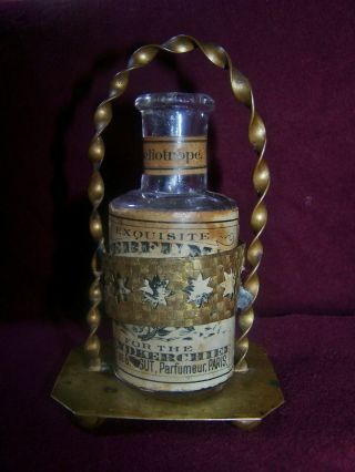 Very Rare Heliotrope Perfume For The Handkerchief & Brass Caddy Ca.  1870 