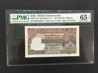 India (british Admin. ) 5 Rupees 1928 - 1935 - - Pmg 65 Gem Unc - Epq - - - - - Rare
