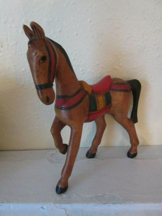 Vintage Horse Figurine Hand Carved Solid Wood Hand Painted