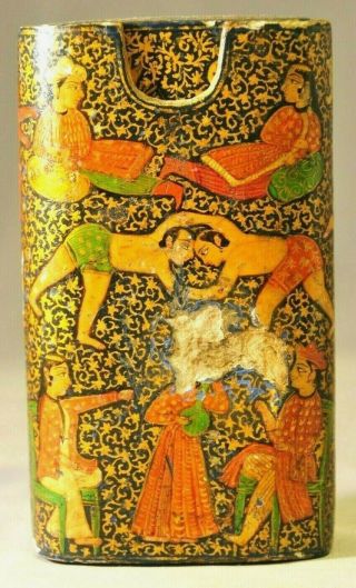 Antique Islamic Indo Persian Qajar Hand - Painted Papier Mache Lacquer Box