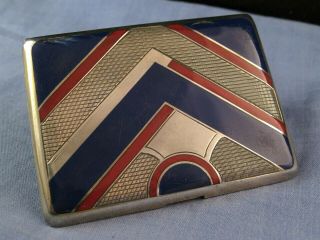 Austrian Solid Silver Enamel Art Deco Antique Cigarette Card Case Pocket Box