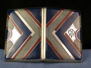 AUSTRIAN SOLID SILVER ENAMEL ART DECO ANTIQUE CIGARETTE CARD CASE POCKET BOX 3