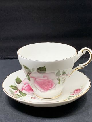 Vintage Regency Bone China England Pink Rose Flowers Tea Cup And Saucer