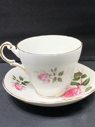 Vintage Regency Bone China England Pink Rose Flowers Tea Cup and Saucer 2
