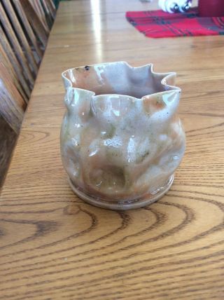 George E.  Ohr Early 1900 ' s Crumpled Tan Vase The Mad Potter Signed Rare 2