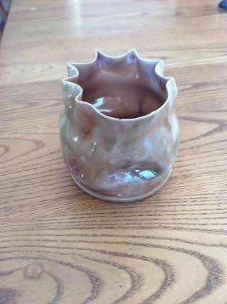 George E.  Ohr Early 1900 ' s Crumpled Tan Vase The Mad Potter Signed Rare 7