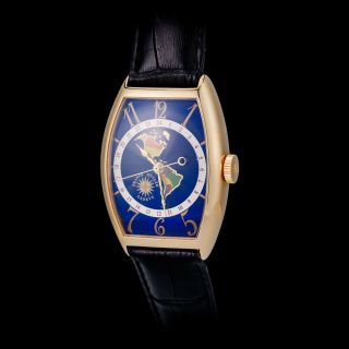 Franck Muller 18k Rose Gold Cloisonne Enamel “americas” Gmt Watch.  Rare.  5850 Ww