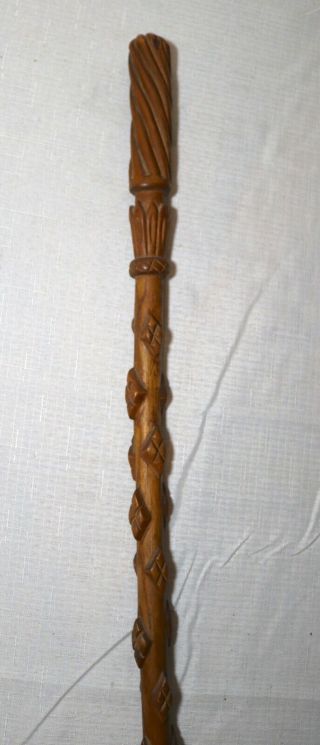 Antique Elaborate 19th Century Hand Carved Wood Folk Art Walking Stick Cane Rare