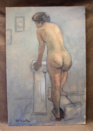 Hal Yaskulka Signed Vintage Oil Painting On Canvas " Nude Lady " 24 " X 36 "