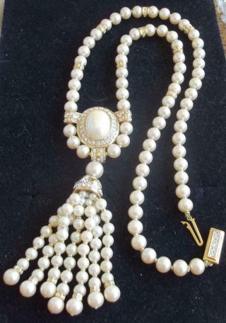 Nina Ricci Vintage Necklace Haute Couture Pretty Pearls Pave Ice Rhinestone