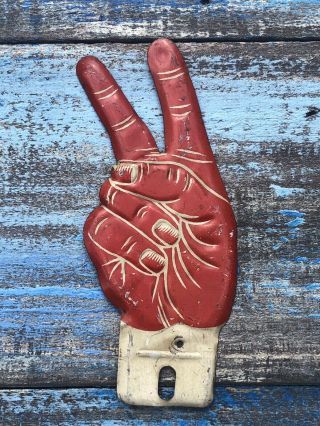 Vintage Kendall Oil License Plate Topper Tin,  Peace Sign Fingers