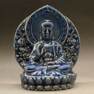 Chinese Old Hand - Made Porcelain Misty Blue Buddha