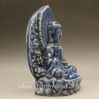 Chinese old hand - made porcelain misty blue Buddha 2