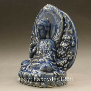Chinese old hand - made porcelain misty blue Buddha 3