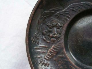Antique Japanese small metal plate (chataku) with tiger 1900 - 15 handmade 3876 3