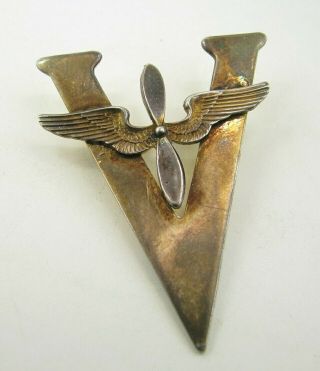 Wwi/wwii Sterling Silver Sweetheart V Victory Pin Army Air Force Wings Prop Vtg