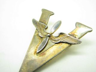 WWI/WWII Sterling Silver SWEETHEART V VICTORY PIN Army Air Force WINGS PROP VTG 2