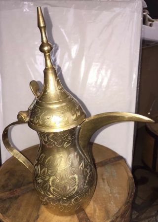 Antique Dallah Pot Teapot Coffee Arabic Bedouin Brass Engraved