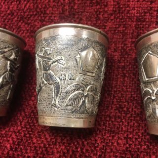 A set of FOUR old (antique?) Solid Silver Cups,  oriental motiffs 3