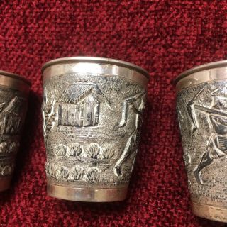 A set of FOUR old (antique?) Solid Silver Cups,  oriental motiffs 4