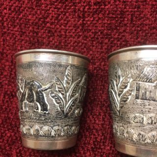 A set of FOUR old (antique?) Solid Silver Cups,  oriental motiffs 5