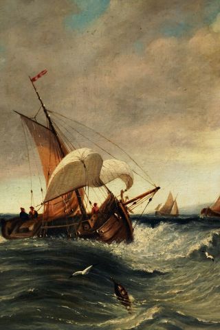 FINE QUALITY | 19th Century English School Maritime Marine Antique Oil Painting 5