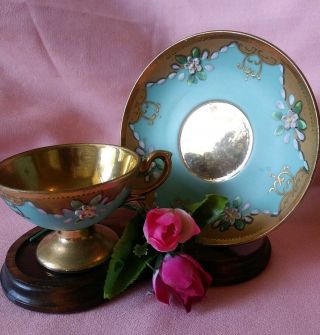 Vintage Arnart Creations Gold Gilted Footed Demitasse Tea Cup & Saucer