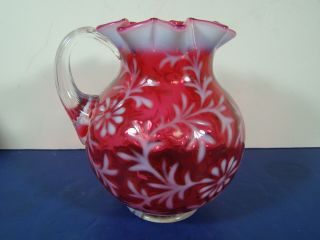 Vintage Fenton Glass " Cranberry Opalescent " Daisy & Fern " Pitcher/jug 6 1/4 Inch