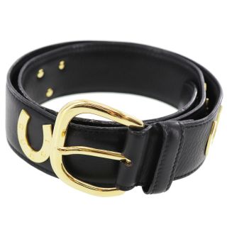 Gucci Logos Black Leather Hoof Gold Tone 75.  30 Italy Vintage Authentic X611 M
