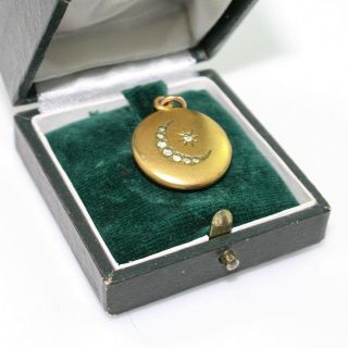 Antique Vintage Art Nouveau 18k Gold Crescent Moon Paste Necklace Locket Pendant