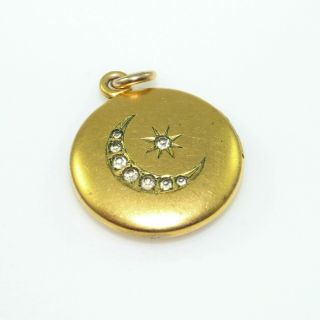 Antique Vintage Art Nouveau 18k Gold Crescent Moon Paste Necklace Locket Pendant 2